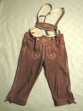 Authentic German Mens Brown Deer Reh Lederhosen Oktoberfest L Size 52 (36 Waist)